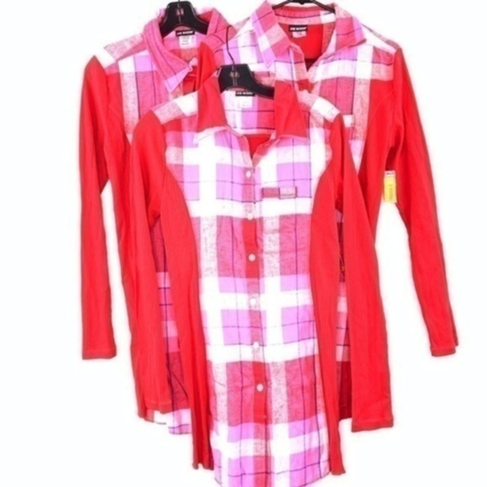 3 Matching Joe Boxer S & M Plaid Flannel Sleep Shirt Pajamas Red Pjs Christmas